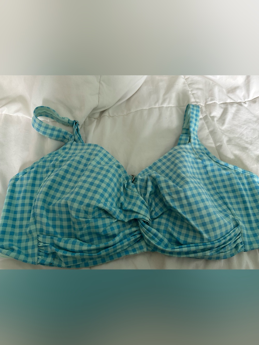 Woman’s Underwire Swim Top Blue and Teal Gingham
